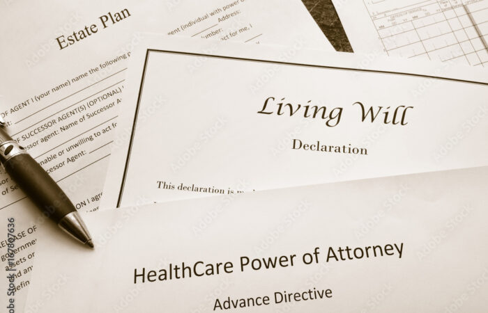 Images of a living will and power of attorney